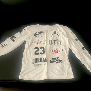 Exclusive Jordan Shirt. White with black Jordan symbols. (Medium)